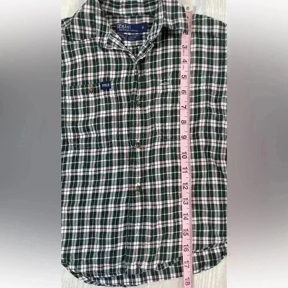 Ralph Lauren Boys 4 Kid GREEN RED Plaid LS Button Down Shirt 100% Cotton POLO - Picture 8 of 11